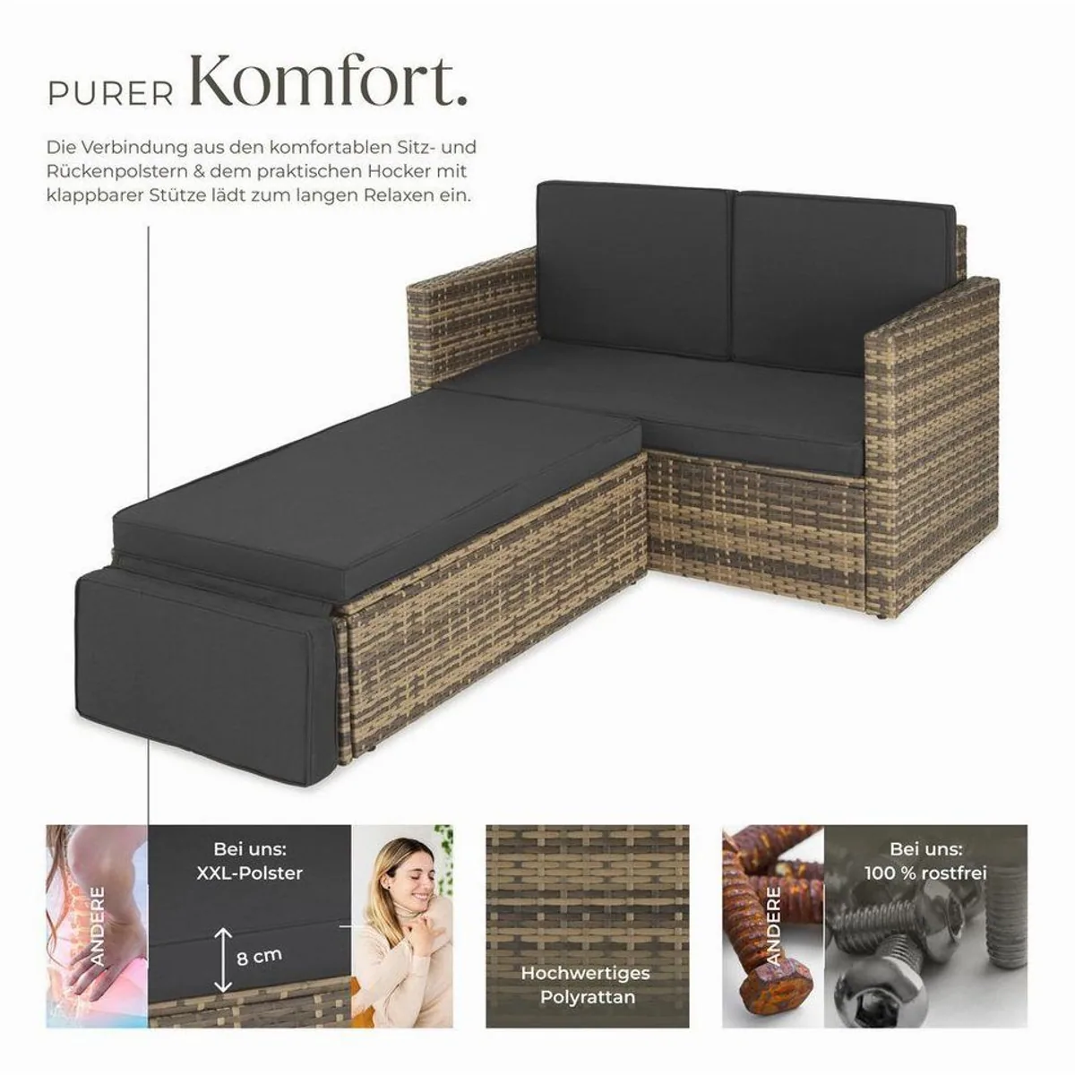 tectake Korfu Rattan Lounge Set, 2-tlg., UV-beständiges Polyrattan 3
