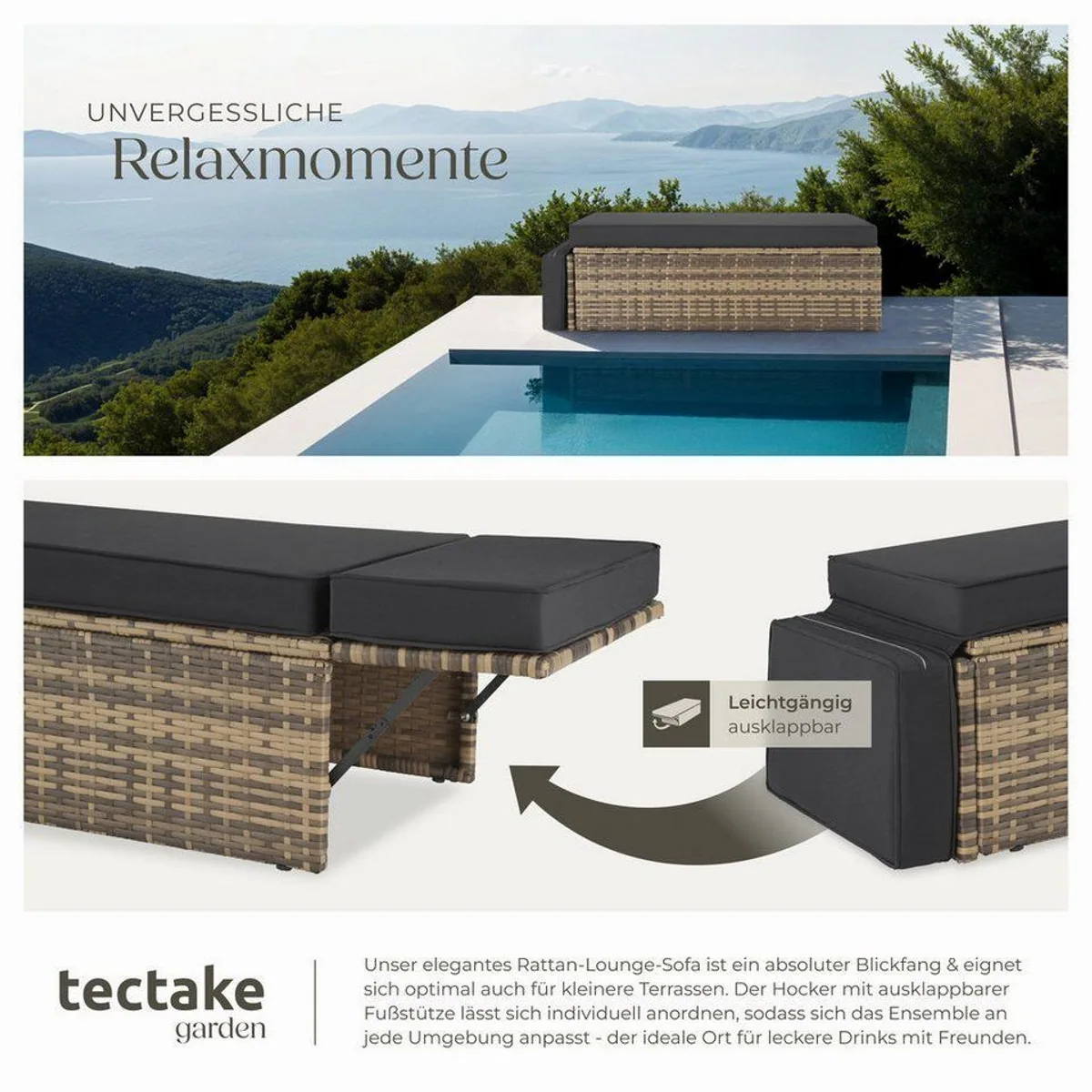 tectake Korfu Rattan Lounge Set, 2-tlg., UV-beständiges Polyrattan 4