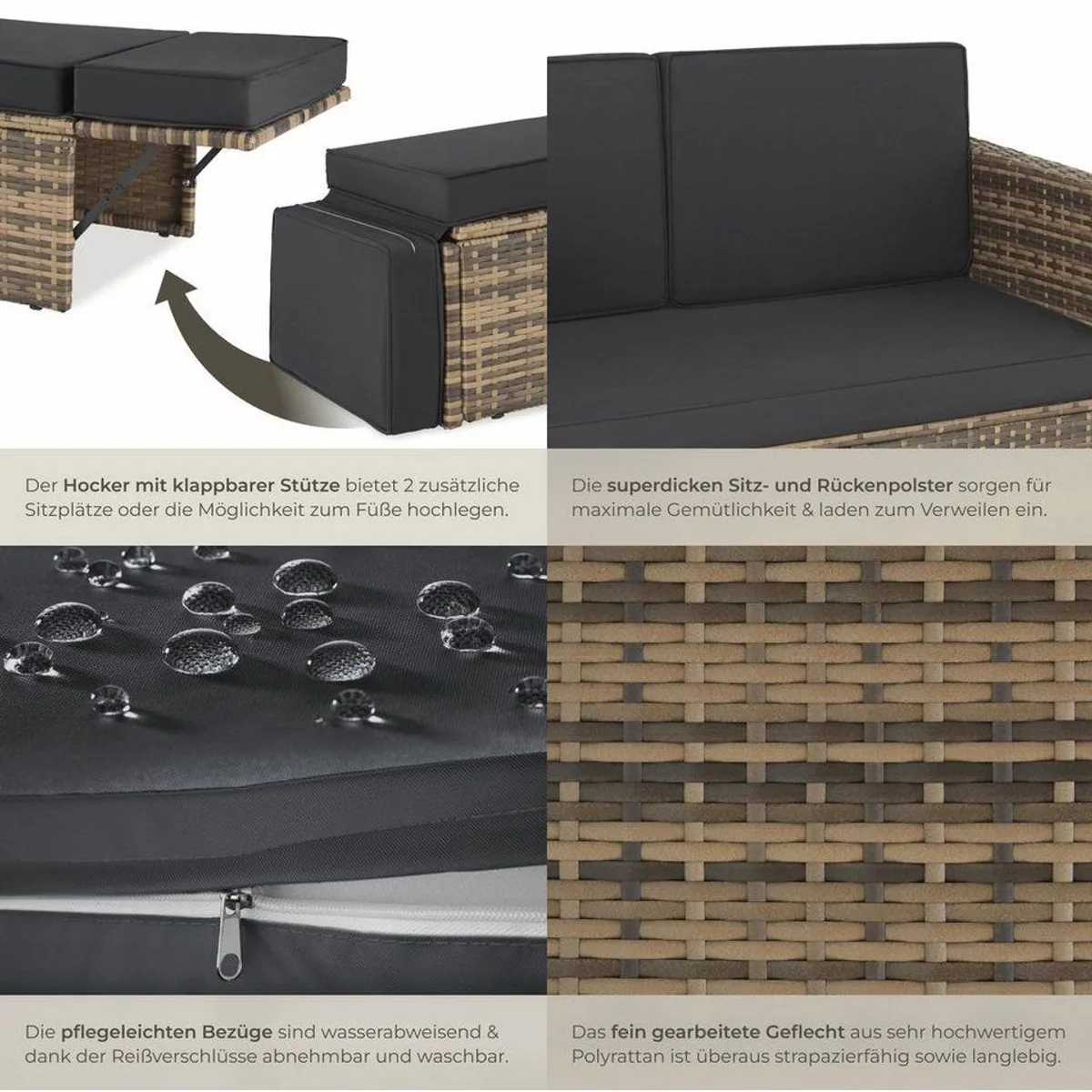 tectake Korfu Rattan Lounge Set, 2-tlg., UV-beständiges Polyrattan 5