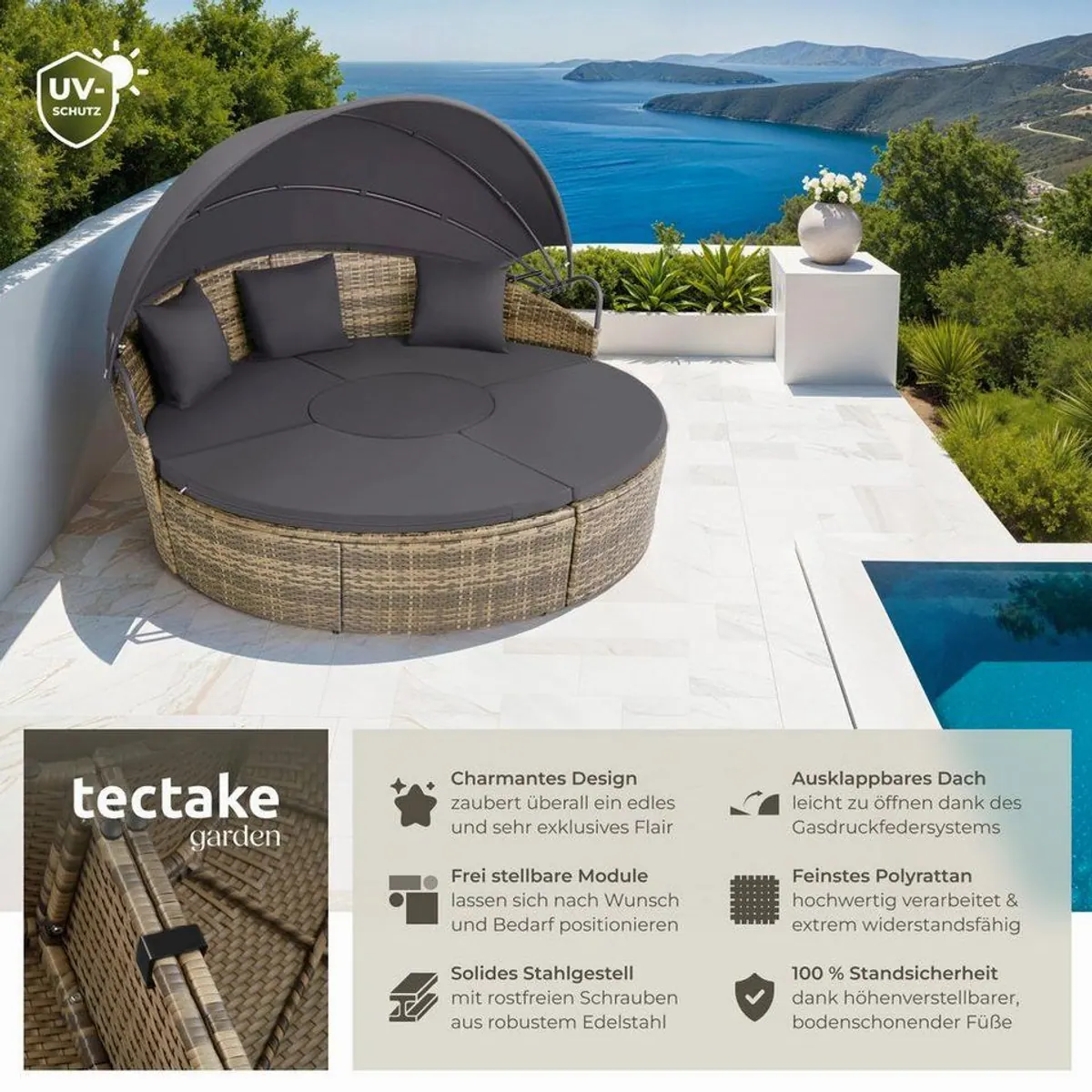 tectake Santorin Sonneninsel, UV-beständig, hochbelastbar, faltbares Dach 2