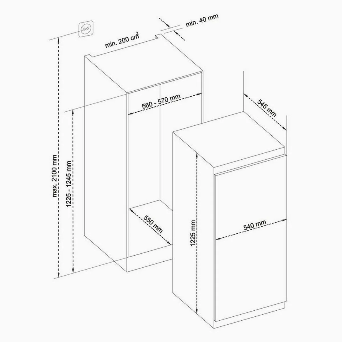 Telefunken EKG123S187E Einbaukühlschrank, 187 Liter Volumen, 38 dB(A) Lautstärke, Schlepptürtechnik 3