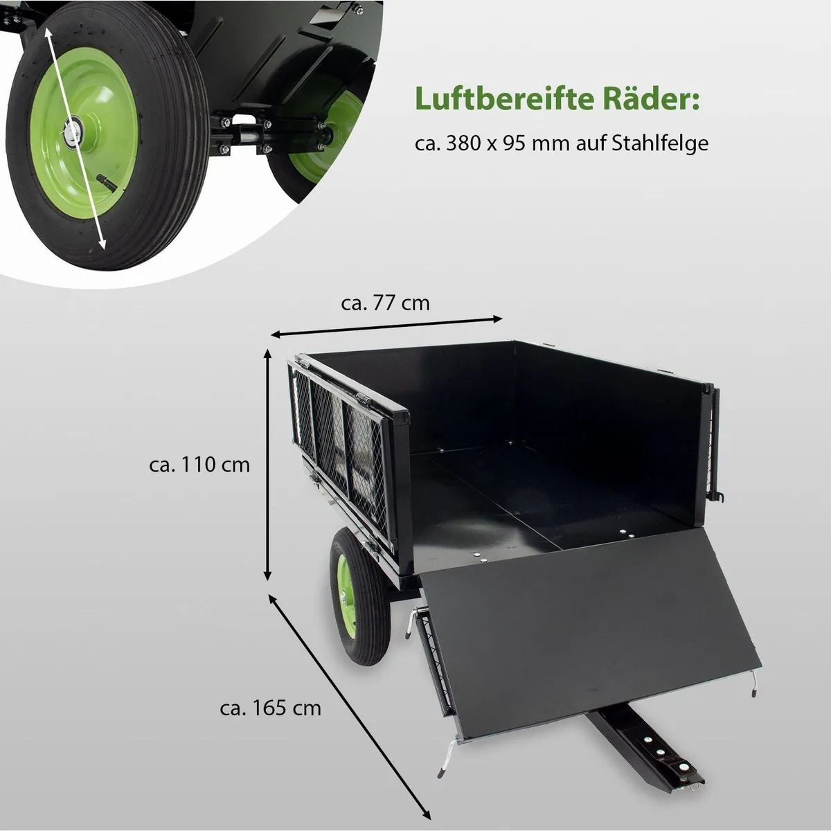 TRUTZHOLM Rasentraktoranhänger 300 kg, kippbar, mit Gitteraufsätzen 3
