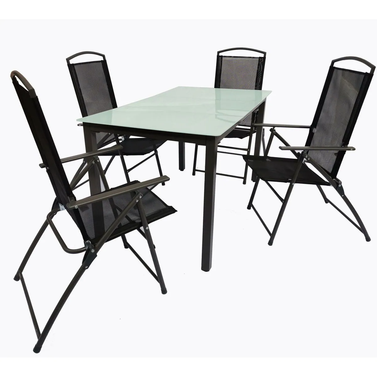 VCM Garlos Garten-Essgruppe 7-tlg, Tisch 140x80 cm, Klappstühle, Sicherheitsglas 2