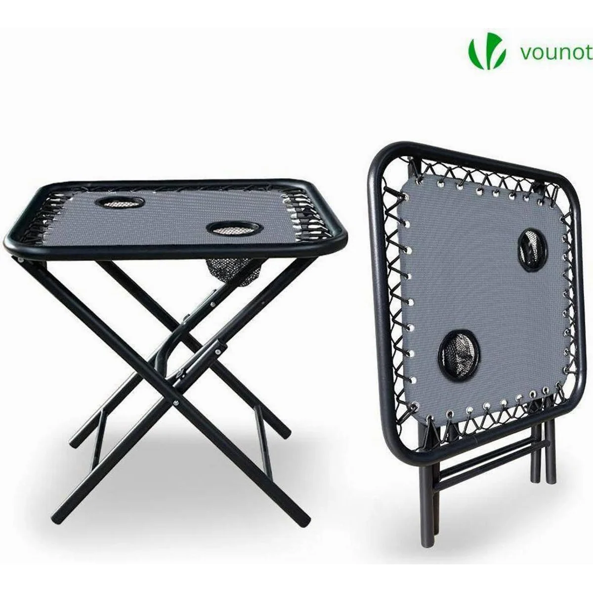 Vounot Liegestuhl Set, klappbar mit Beistelltisch, grau, 120 kg Tragkraft 4