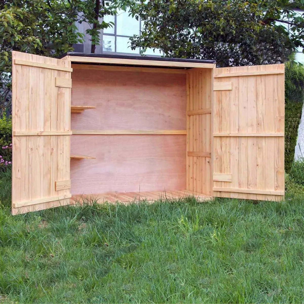 Wiltec Gartenhaus Doppeltür, 136 x 127 x 58 cm, lackiertes Holz, PVC-Beschichtung, zwei Ablagen 2