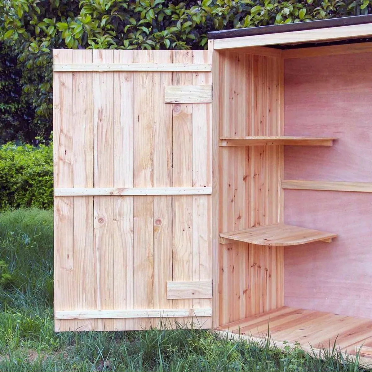 Wiltec Gartenhaus Doppeltür, 136 x 127 x 58 cm, lackiertes Holz, PVC-Beschichtung, zwei Ablagen 3