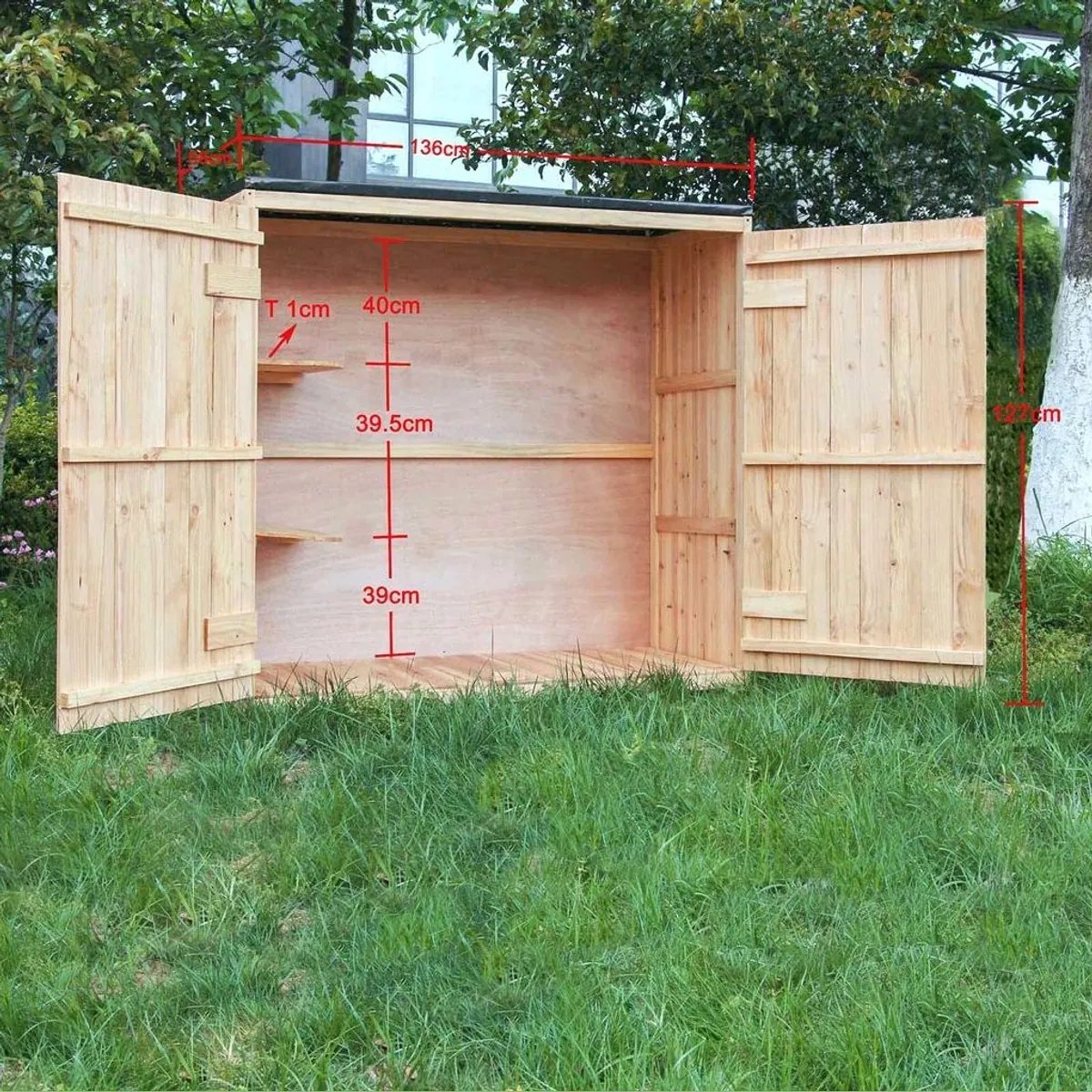 Wiltec Gartenhaus Doppeltür, 136 x 127 x 58 cm, lackiertes Holz, PVC-Beschichtung, zwei Ablagen 4